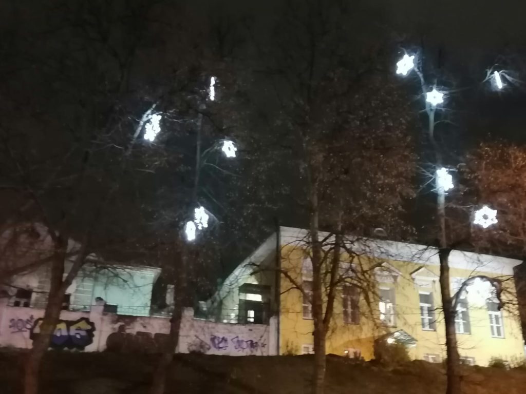 Площадку перед цирком в Рязани украсили светящиеся снежинки