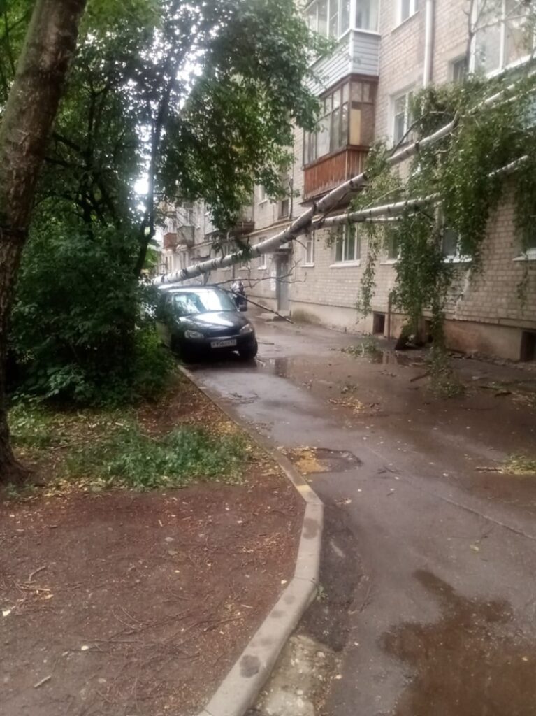 В центре Рязани дерево упало на пятиэтажку и повисло на проводах В центре Рязани дерево упало на пятиэтажку и повисло на проводах Фотографии последствий непогоды разместила группа «Рязань».