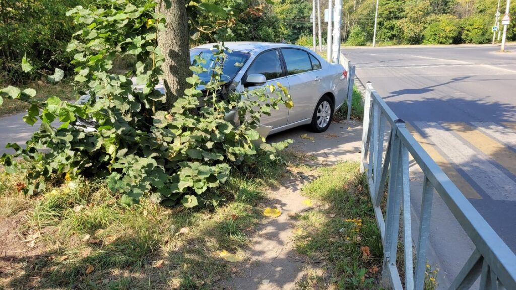 У лицея № 52 в Рязани автомобиль выехал на тротуар и врезался в дерево