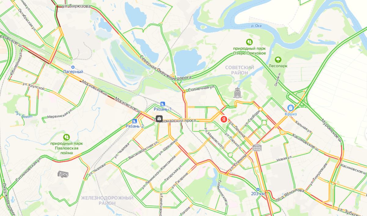 Пробки рязань сейчас онлайн окружная южная карта