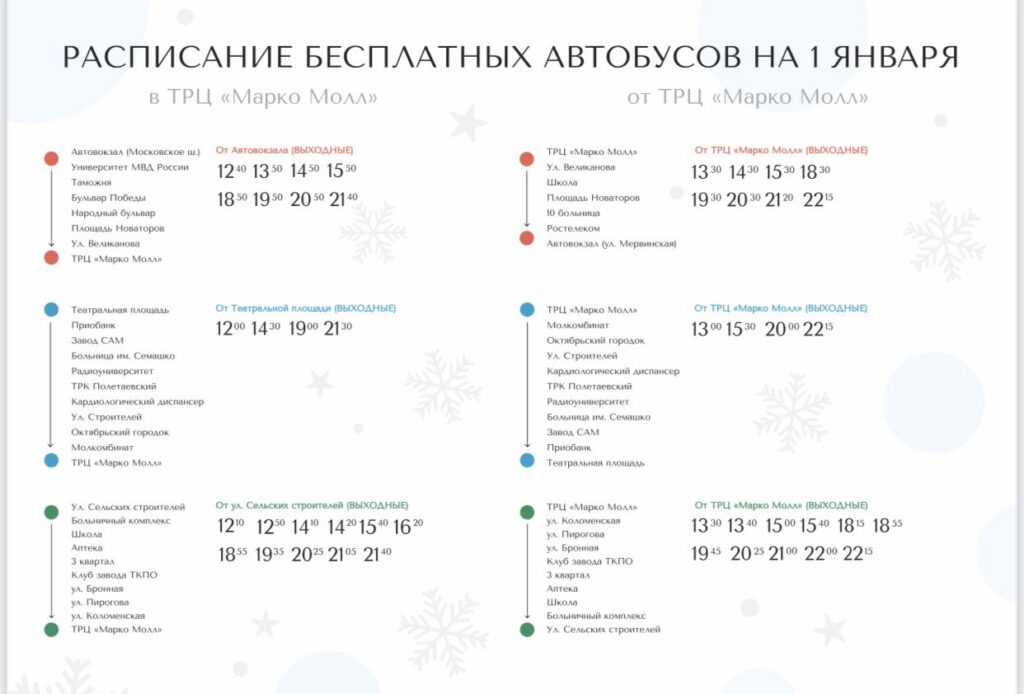 ТРЦ «Марко Молл» обнародовал график работы в новогодние праздники ТРЦ «Марко Молл» обнародовал график работы в новогодние праздники В новогодние дни скорректировано время работы торгового центра.